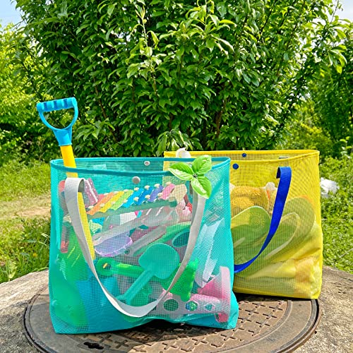 hsmyank 2Pack Large lightweight Simple Mesh Beach Tote Bag With snap Button Reusable Pool Bag for Outdoor Travel Shopping Gym