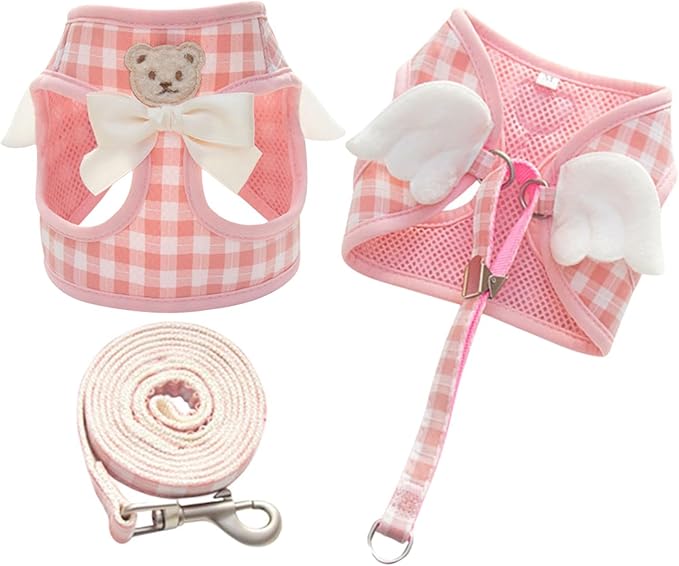 Dog Harness and Leash Set with Angle Wings,Pet Adjustable Mesh Vest Harness with Wings and Bow for Small Medium Dogs Cats_...