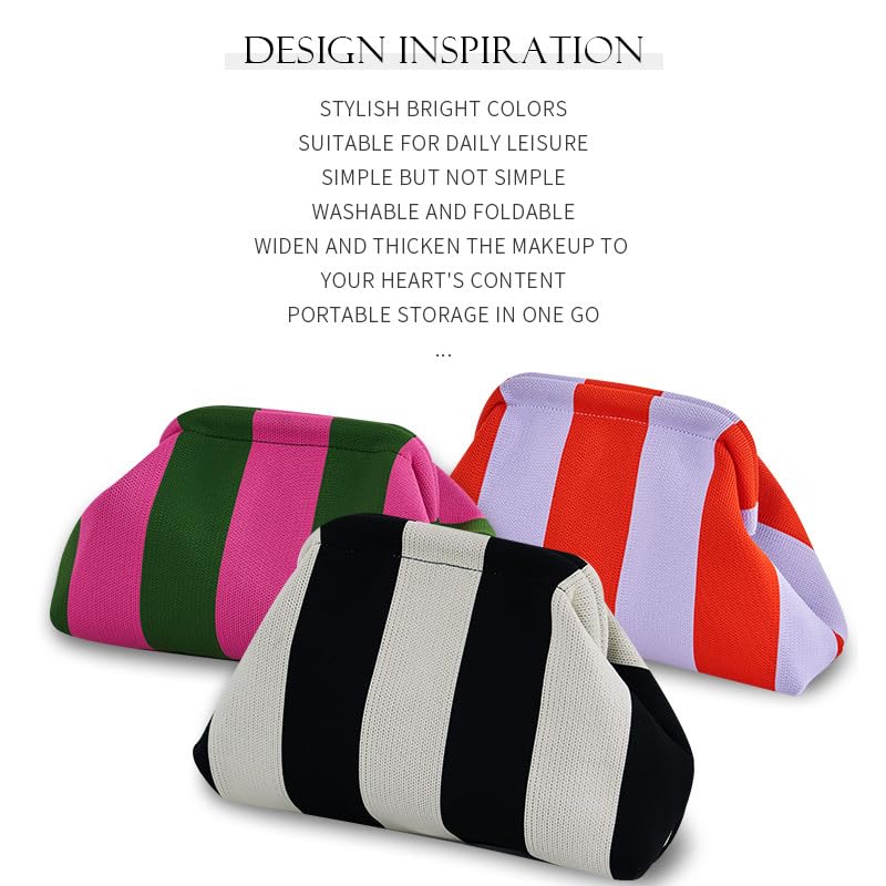 DIHKLCIO Clutch Purses for Women 2026 Summer Beach Woven Crochet Bag Dumpling Striped Ruched Cloud Purse Evening Handbag