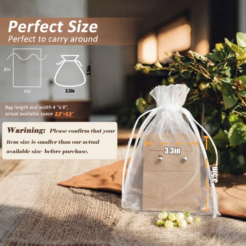 Angooni 100PCS 4x6 Inch Organza Gift Bags for Jewelry Party Wedding Favor, Premium Sheer Gift Drawstring Pouch Candy Bags(...