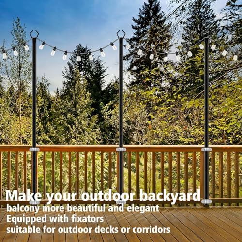 AILBTON 10Ft String Light Poles 4 Pack,Light Poles for Outside Lights,Outdoor with Fence Brackets Hanging Lights,Metal Sta...