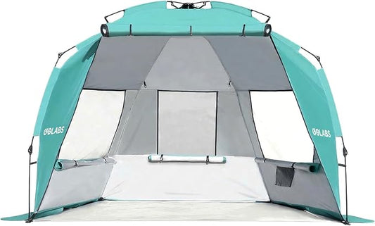 Golabs BT1 Pop up Beach Tent Sun Shelter for 3-Person, 1-Minute Setup by Pre-Attached Pole & UPF 50+, Beach Shade with Det...