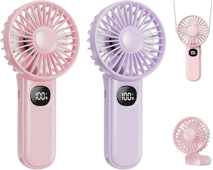 xigmer Portable Fan, 2-Pack Rechargeable Handheld Fans with 12H Battery, 5-Speed 180° Foldable USB Fan, Cooling Face Fan w...