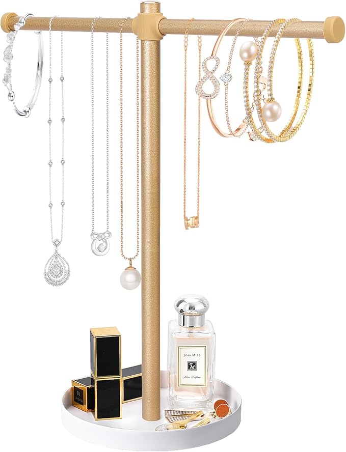 bodkar Necklace Stand Aesthetic Necklace Holder: 12.9" Glod Metal Necklace Organizer for Home Decor