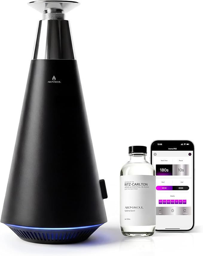 Wireless Rechargeable Waterless Scent Diffuser Starter Kit - 1500 Sq Ft Coverage,Alloy Atomization System,Mood Light, Hote...