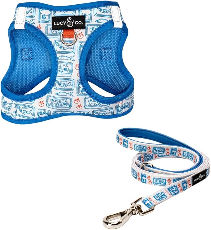 Lucy & Co. Tinned Fish Step-in Cat Harness & Leash Bundle – Reflective, Breathable & Adjustable Harness for Cats, Kittens...