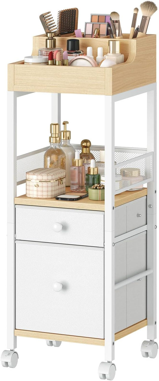 HOOBRO Makeup Organizer Cart, Floor Makeup Storage with Fabric Drawers, Mobile Vanity Organizer, Cosmetics Display Cases, ...