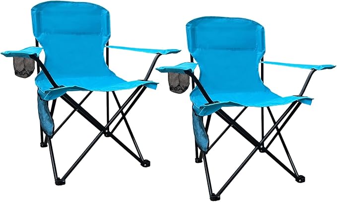 SAILARY 2PCS Folding Outdoor Beach Camp Chair with Cup Holder, Storage Pocket, Waterproof Bag Outdoor Arm Chair, Supports ...