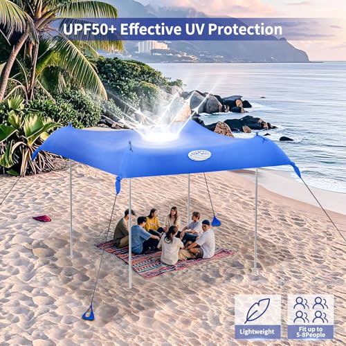 UMARDOO Family Beach Tent Canopy Sun Shade Portable 10×10FT, Large Wind Resistance Beach Sun Shelter Easy Setup with Packa...