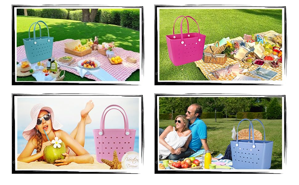 CLLTIV Rubber Beach Bag, Waterproof Travel Bags Washable Open Tote Bags for Beach（Small&Medium&Large& XL Beach Tote）