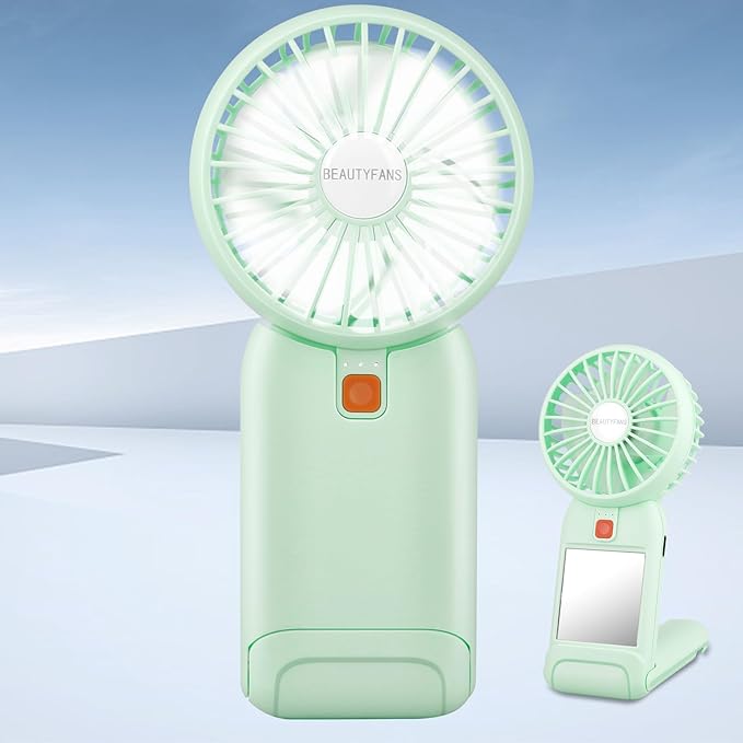 Verminget Portable Handheld Fan, 2025 Upgrade Mini Fan with Mirror, USB Rechargeable Desk Fan, 4 Speed Adjustable Battery ...