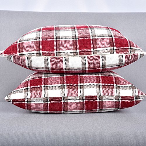 NATUS WEAVER 2 Piece Burgundy White Checker Pillow Case Soft Linen Square Decorative Throw Cushion Cover Pillowcase with H...