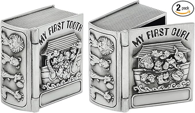 FINGERINSPIRE 2Pcs My First Curl and My First Tooth Keepsake Box Antique Silver Tooth Collection Organizer Holder My First...