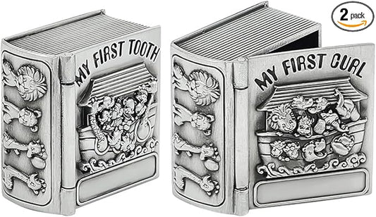 FINGERINSPIRE 2Pcs My First Curl and My First Tooth Keepsake Box Antique Silver Tooth Collection Organizer Holder My First...