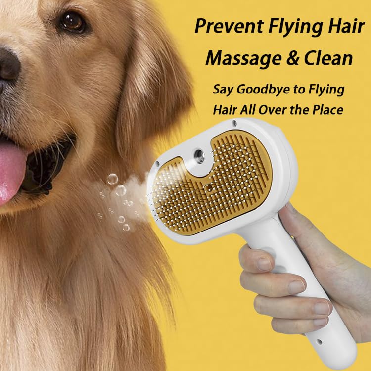 Zlveuzjs Pet Grooming Steam Brush, 3-in-1 Spray-on Hair Removal Comb for Long-Haired and Short-Haired Cats and Dogs