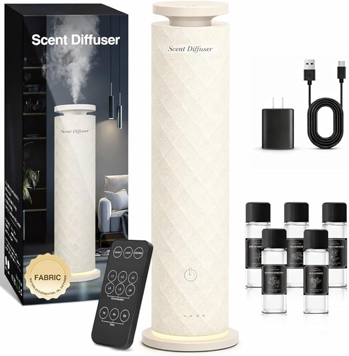Waterless Scent Diffuser Starter Kit with 5 Oils, Luxury Hotel Style Cold Air Diffuser Oil Machine for Home, 1000 Sq Ft Co...