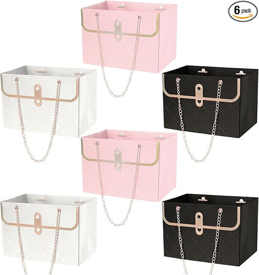 baotongle 6pcs Flower Paper Gift Box Bouquet Storage Bucket Handbag with Metal Chain Flower Boxes for Arrangements Wedding...