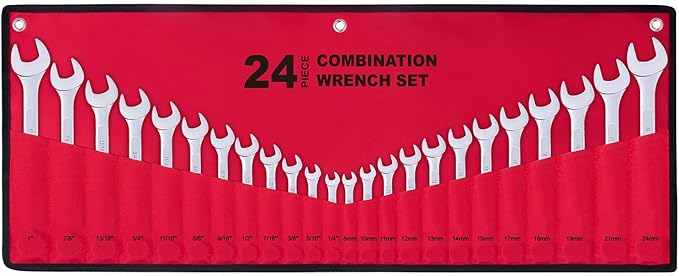 24-Piece All-Purpose Master Combination Wrench Set with Roll-up Pouch | SAE 1/4” to 1”, Metric 8mm to 24mm | Perfect for G...