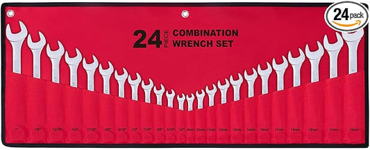 24-Piece All-Purpose Master Combination Wrench Set with Roll-up Pouch | SAE 1/4” to 1”, Metric 8mm to 24mm | Perfect for G...