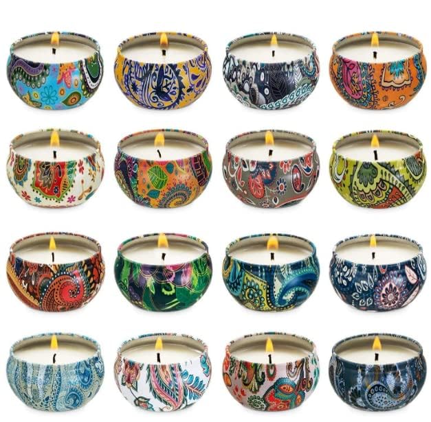Wfmolcand 16 Scented Candles Gift,Natural Soy Wax Aromatherapy Candles,Small Portable Tin Candles Set for Mom,Women,Teache...