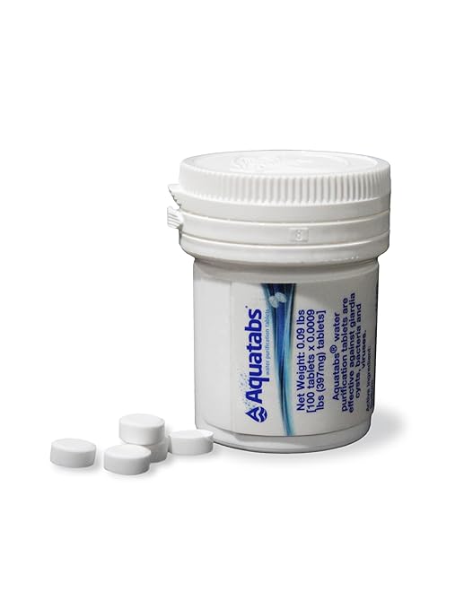 Aquatabs Water Purification Tablets (397mg, 100 Pack). Water Filtration System for Camping, Boating, Emergency Water, Surv...
