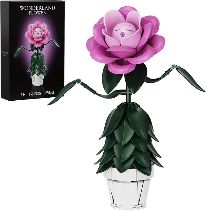 Wonderland Flower Building Sets Compatible with Lego Flowers Botanicals for Adults, Girls, Women and Fans - Pink Rose Flow...