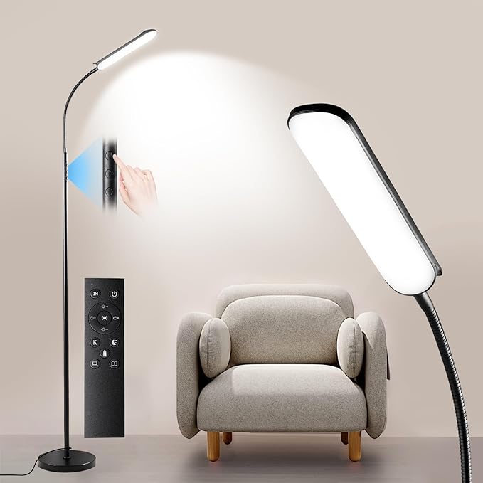 Yikuneng Dimmable LED Floor Lamp, Super Bright Reading Lamps Floor Standing lamp with Remote & Touch Control, Stepless Dim...