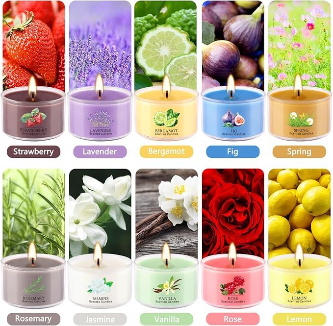 AYIQIW 40 Pack Scented Candle Set, 10 Fragrances, 35g Natural Soy Wax Candles with Smokeless Cotton Wicks, Ideal for Home ...
