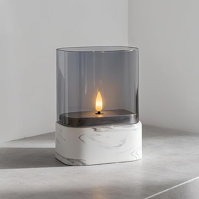 Fanna Rectangular Flameless LED Candle with Timer in Marble Texture, Battery Operated Glass Candle for Home Decor and Tabl...