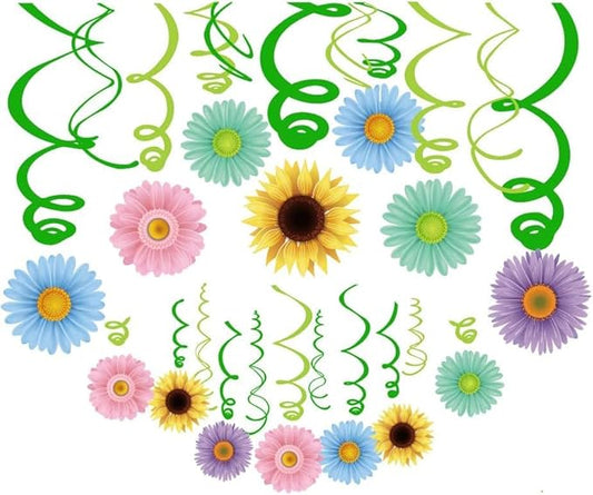 Anor Wishlife 30Ct Spring Sun Flower Hanging Swirl Decorations,Themed Birthday,Party Supplies,Ceiling Decorations for Girl...