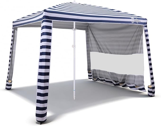 Jihfmo 8x8 Ft Large Beach Cabana Tent, UPF 100+ Windproof Sun Shelter for Family - 64 Sq Ft Big Shade Canopy with Sand Anc...
