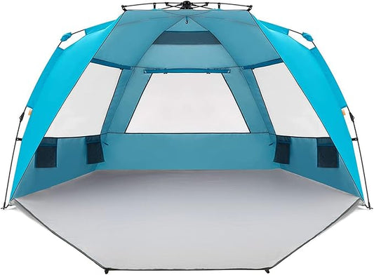 Easthills Outdoors Instant Shader Enhanced Deluxe XL Beach Tent Easy Set Up 4-6 Person Popup Sun Shelter 99" Wide for Fami...