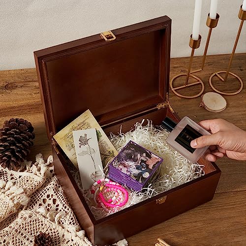 Larger Wooden Memory Keepsake Box with Hinged Lid & 8x10 Photo Frame Inside Lid – Decorative Storage Box With a Hinge Lids...