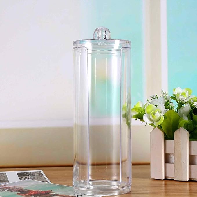 Acrylic Makeup Cotton Pads Storage Box with Lid, Cosmetic Organizer for Cotton Swabs, Beauty Supplies & Home Accessories