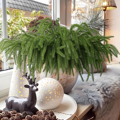 Rowfad 24 Pcs Artificial Norfolk Pine Branches, Faux Norfolk Pine Stems DIY Crafts Faux Christmas Norfolk Pine Branches fo...