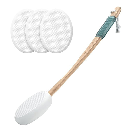AmazerBath Lotion Applicator for Back, Feet, 4 Replacement Pads with 17" Curved Handle, Back Sunscreen Applicator for Kid...