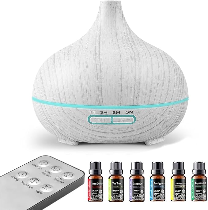 550ml Large Capacity Essential Oil Diffuser with 6 Aromatherapy Oils,Humidifier for Home Decor,Diffuser with Remote Contro...