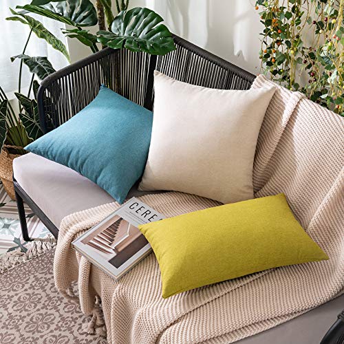 MIULEE Pack of 2 Decorative Outdoor Solid Waterproof Throw Pillow Covers Faux Linen Garden Farmhouse Cushion Cases for Pat...