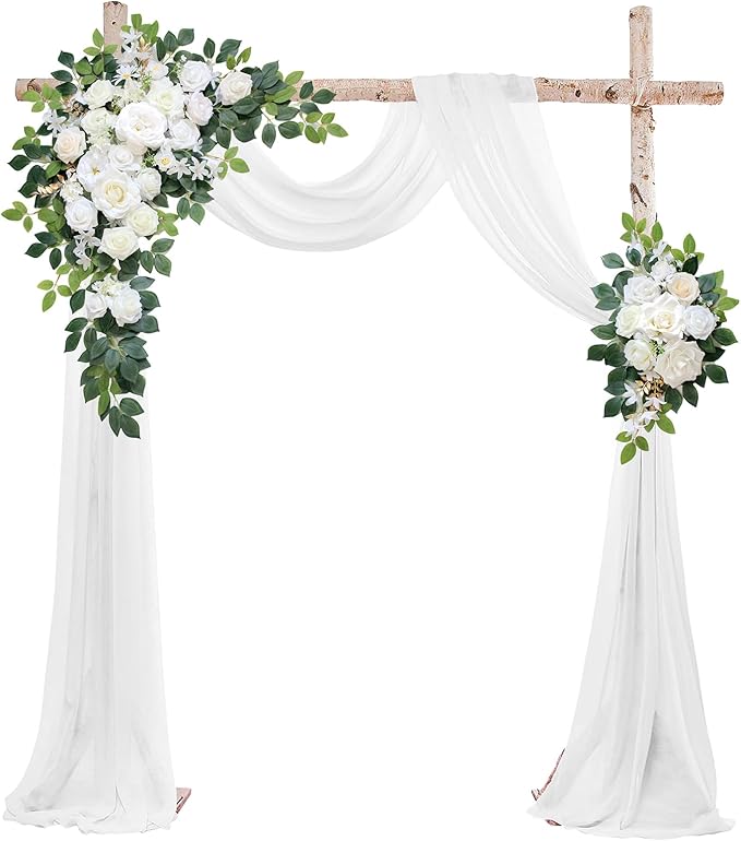 Odouzy Wedding Arch Flowers Kit,Artificial Flower Arch Decor (Set of 3),2pcs Artificial Flower Arrangement with 1pc Sheer ...