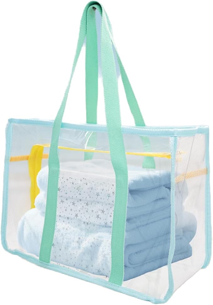 FEHNAG Clear Beach Bag for Women,Waterproof,Sandproof,Large Transparent PVC Tote Bag for Stadium Events Beach Travel Gym Pool