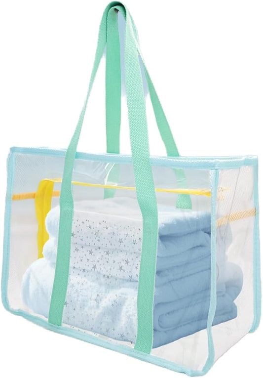 FEHNAG Clear Beach Bag for Women,Waterproof,Sandproof,Large Transparent PVC Tote Bag for Stadium Events Beach Travel Gym Pool