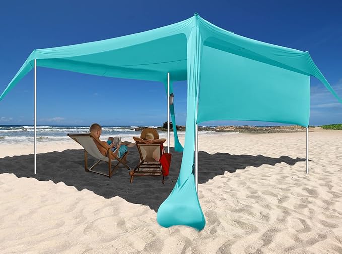 Beach Canopy Tent Shade with Sidewalls 10x10FT, 6.6FT Tall, UPF50+ Sun Shelter, Windproof & Water Resistant, Includes Guyl...