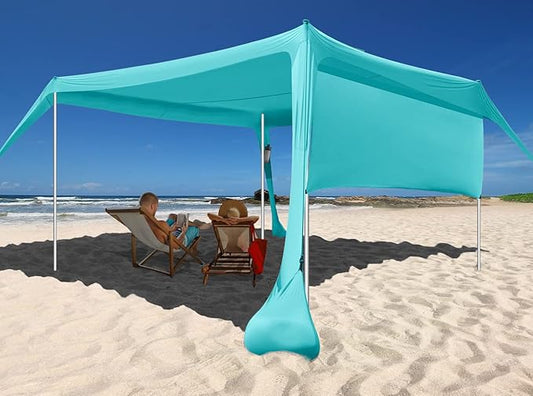 Beach Canopy Tent Shade with Sidewalls 10x10FT, 6.6FT Tall, UPF50+ Sun Shelter, Windproof & Water Resistant, Includes Guyl...