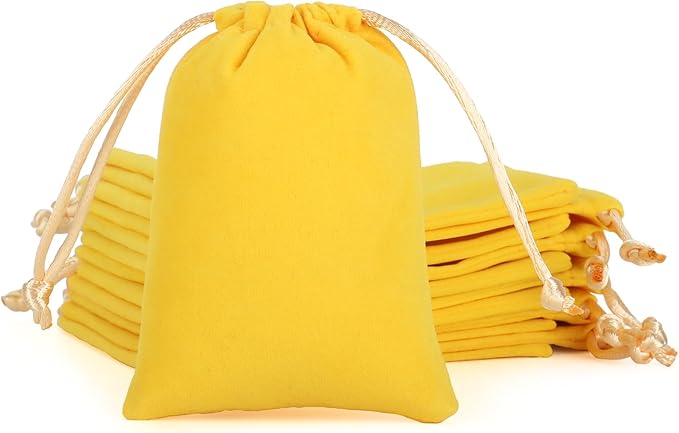 Tapleap Jewelry Bags, 12Pcs Yellow Velvet Coin Pouch, 3x4 Drawstring Bags, Wedding, For Wrapping Resin Runes, Soap