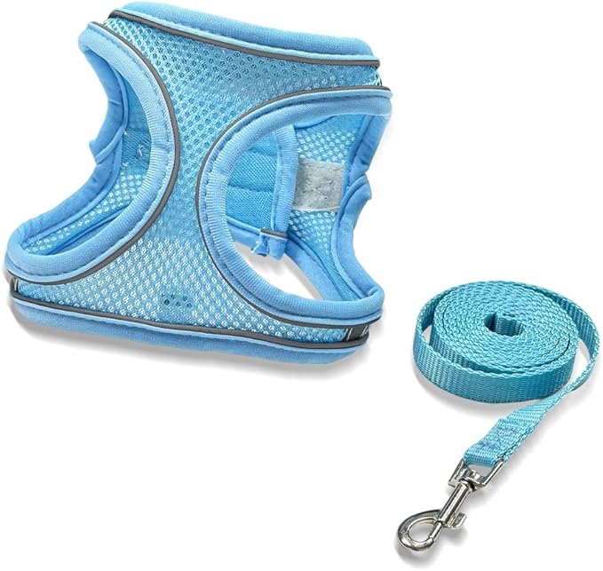 No Pull Dog Harness with Leash Set - Adjustable Reflective Step-in Puppy Vest for Small Medium Dogs & Cats, Blue M - Escap...