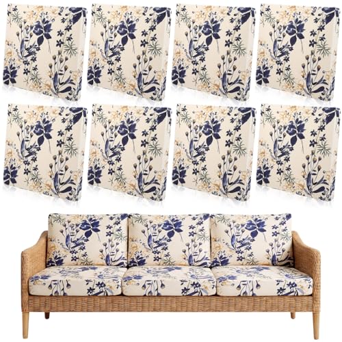 Tegeme 8 Pcs Stretch Printed Sofa Cushion Covers Outdoor Floral Couch Covers Replacement Outdoor Couch and Sofa Slipcovers...