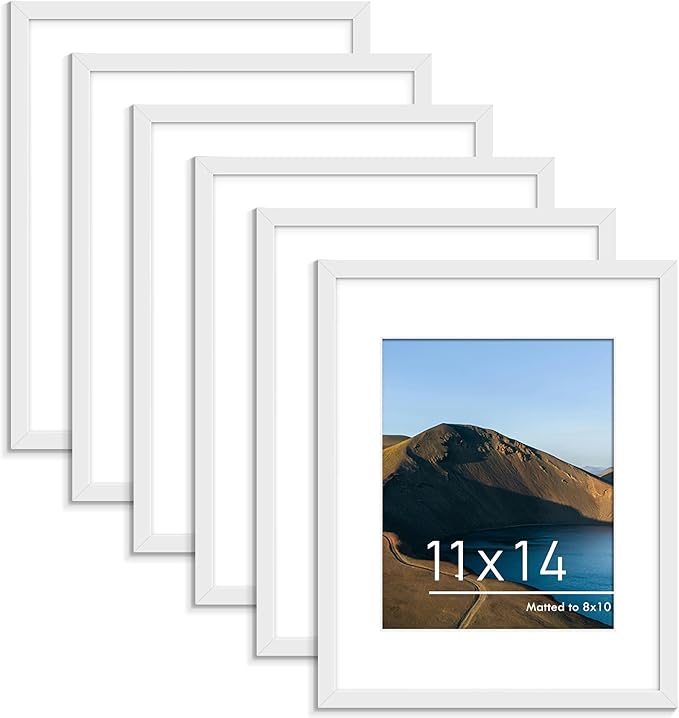PEALSN 11x14 Picture Frame Set of 6, Display Pictures 8x10 with Mat or 11x14 without Mat for Wall Mounting or Table Top Di...