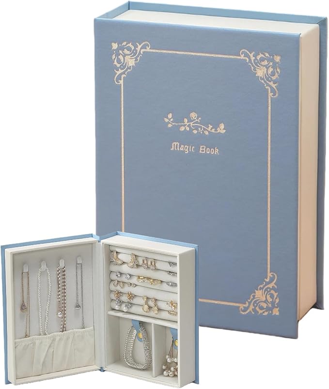 WEIKIMFF PU Leather Book Jewelry Organizer Box with Magnetic Closure, Stylish Jewelry Box for Women and Girls,Travle Jewel...