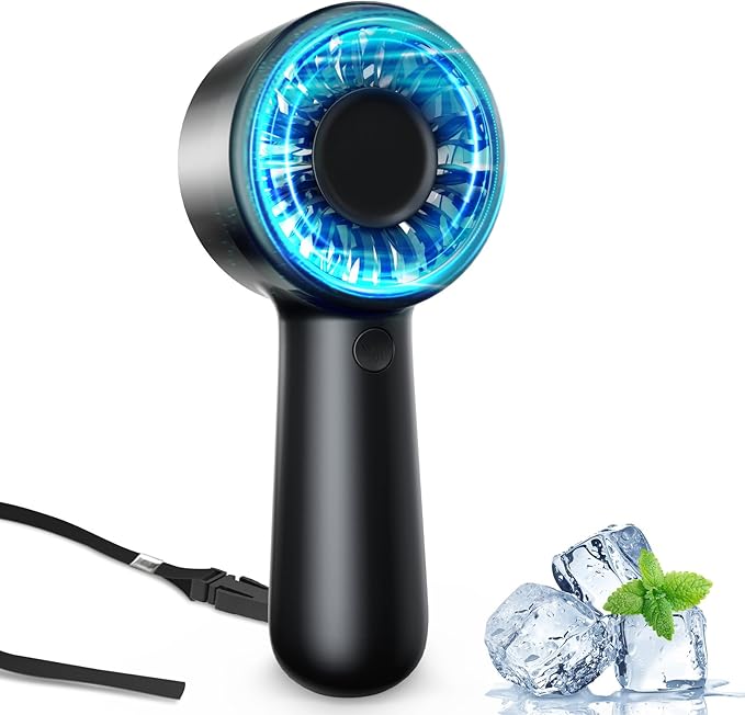 AUIIAH Portable Handheld Fan Personal Small Turbo Hand Fan Powerful, Cooling, Lanyard, USB Rechargeable, 5 Speeds, Makeup,...