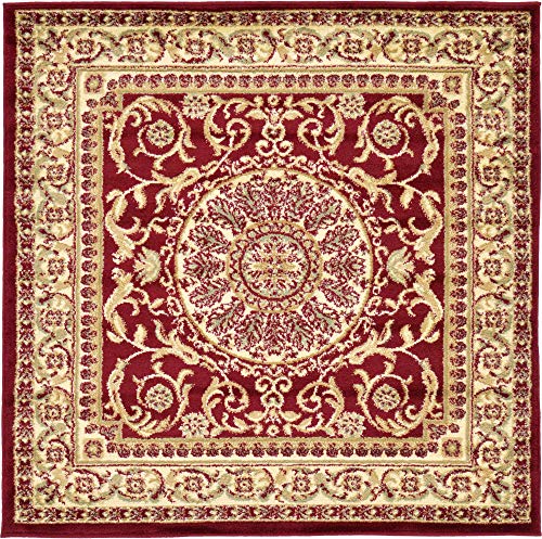 Unique Loom Versailles Collection Traditional Classic Medallion Floral Motif Area Rug (4' 0 x 4' 0 Square, Burgundy/ Ivory)
